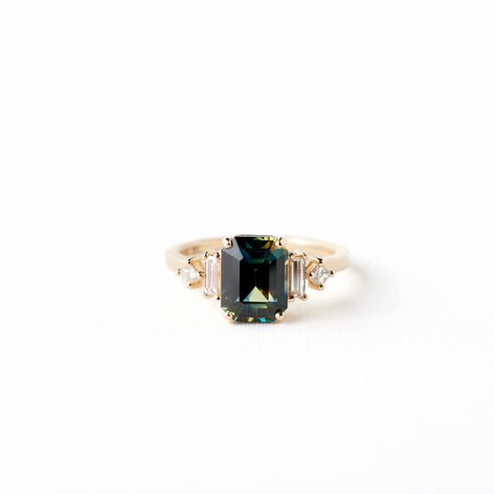 Josie Ring - 2.56 Carat Green Blue Emerald Cut Parti Sapphire