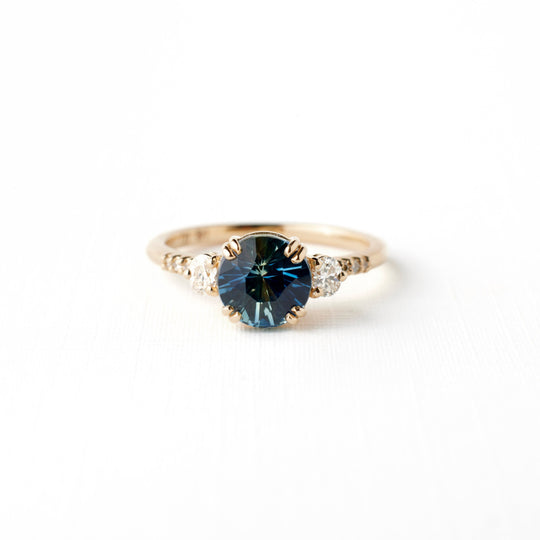 Laurel Ring - 2.07 Carat Bi-Color Blue + Light Teal Round Sapphire