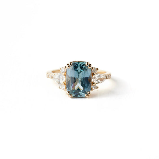 Rosalind Ring - 3.06 Carat Aqua Blue Cushion Sapphire