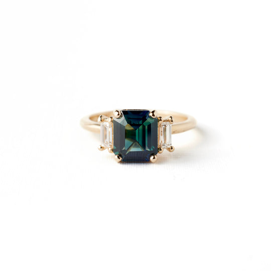Jacey Ring - 2.52 Carat Blue-Green Parti Emerald Cut Sapphire