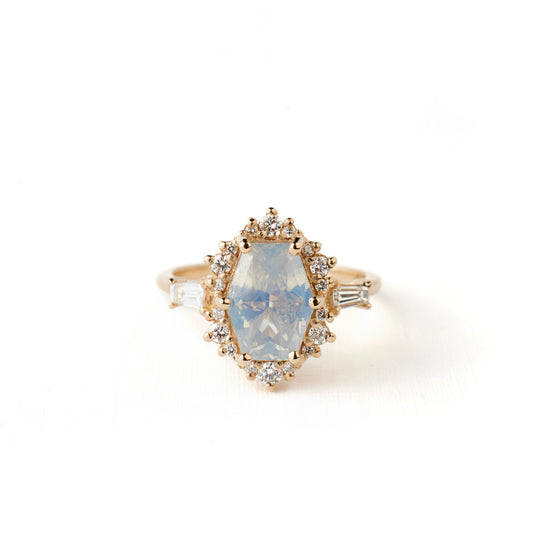 Thalia Ring - 3.15 Carat Opalescent Bluish-White Hexagon Sapphire