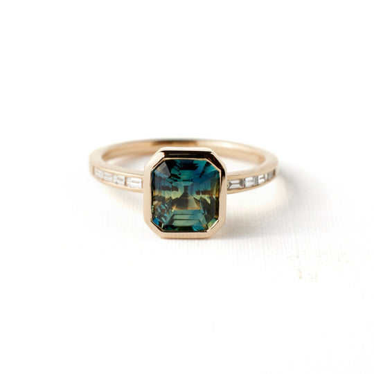 Presley Ring - 2.10 Carat Yellow-Blue-Teal Asscher Parti Sapphire