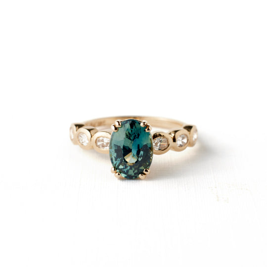 Elsie Ring - 2.04 Carat Teal Oval Sapphire