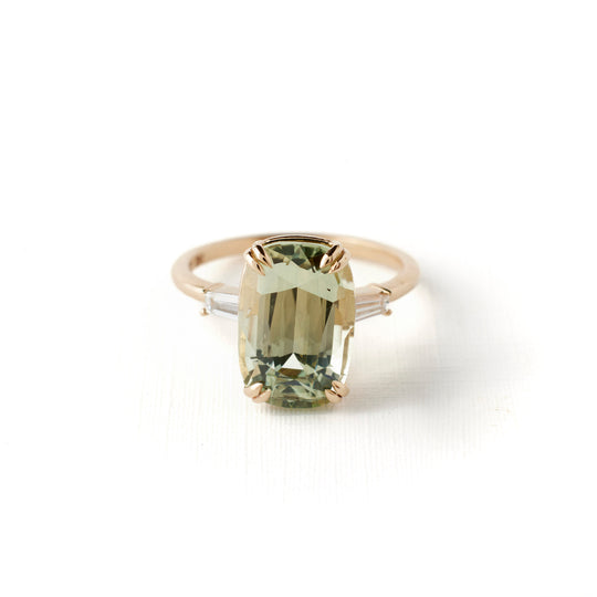 Vivienne Ring - 5.75 Carat Mint Green Cushion Sapphire
