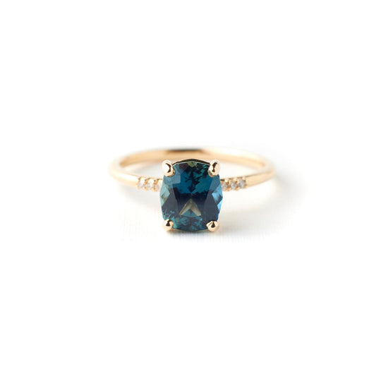 Ashia Ring - 2.06 Carat Green Blue Geo-Cut Cushion Sapphire