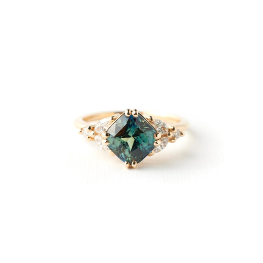 Goldie Ring - 2.63 Carat Teal Parti Cushion Sapphire