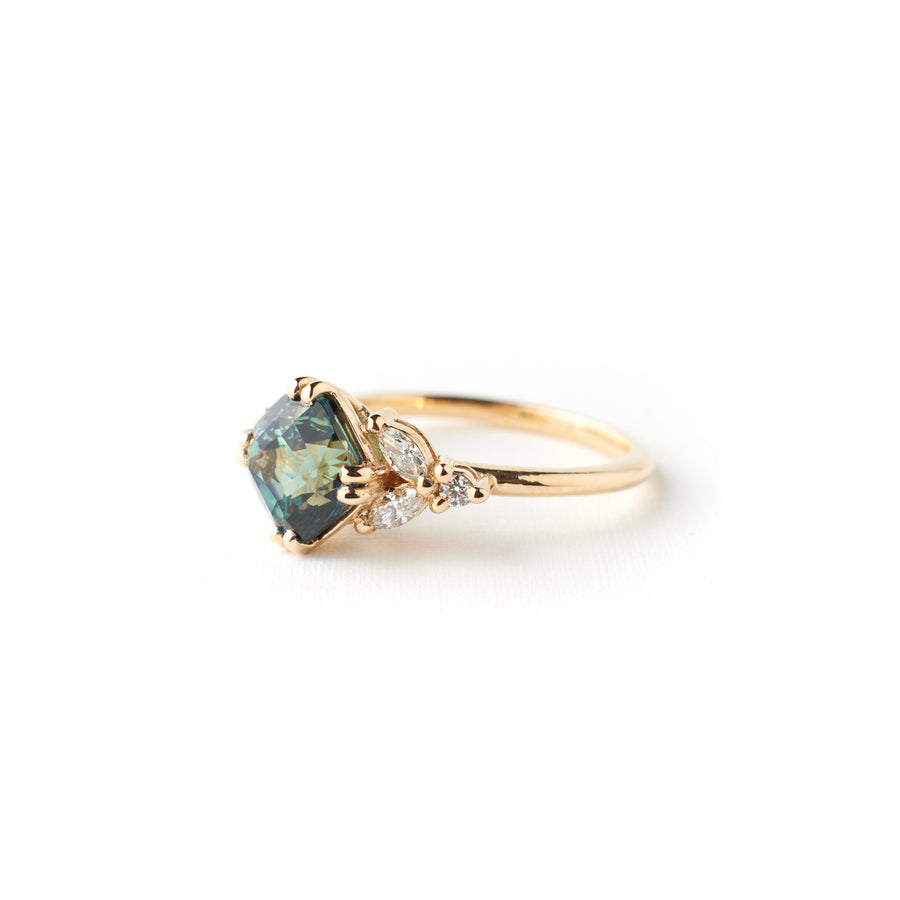 Goldie Ring - 2.63 Carat Teal Parti Cushion Sapphire