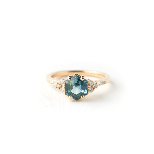 Marigold Ring - 1.57 Carat Teal Hex Sapphire