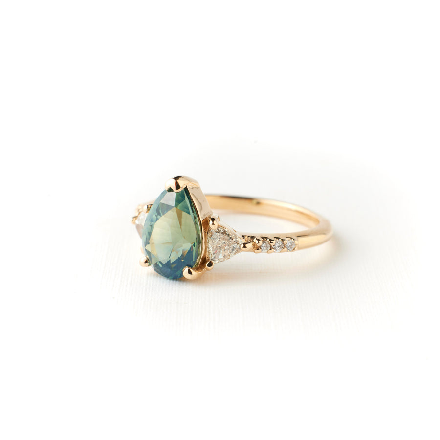 Portia Ring - 2.31 Carat Blue-Green-Yellow Pear Sapphire