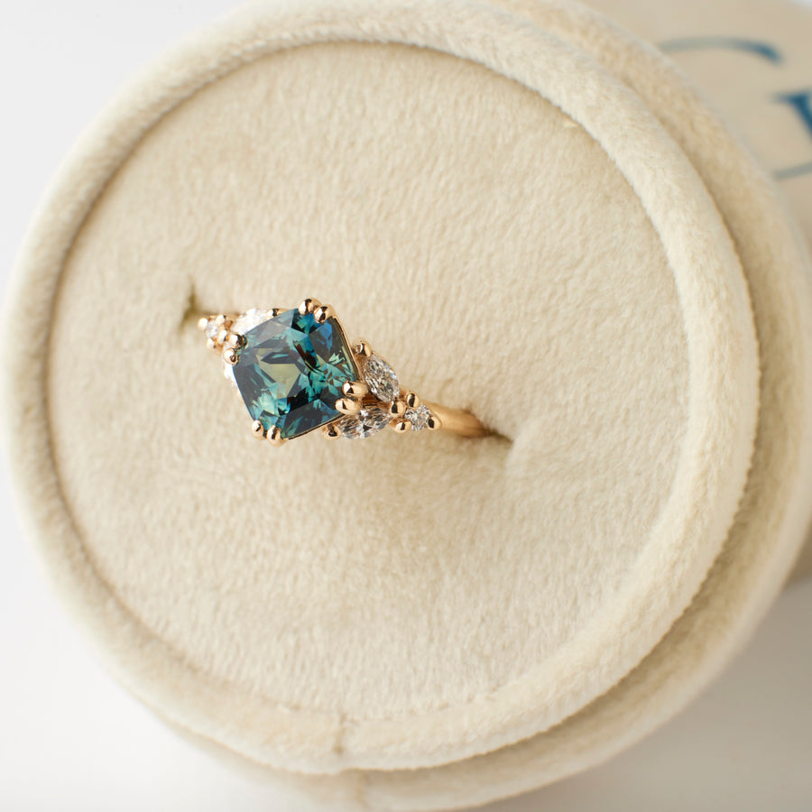 Goldie Ring - 2.63 Carat Teal Parti Cushion Sapphire