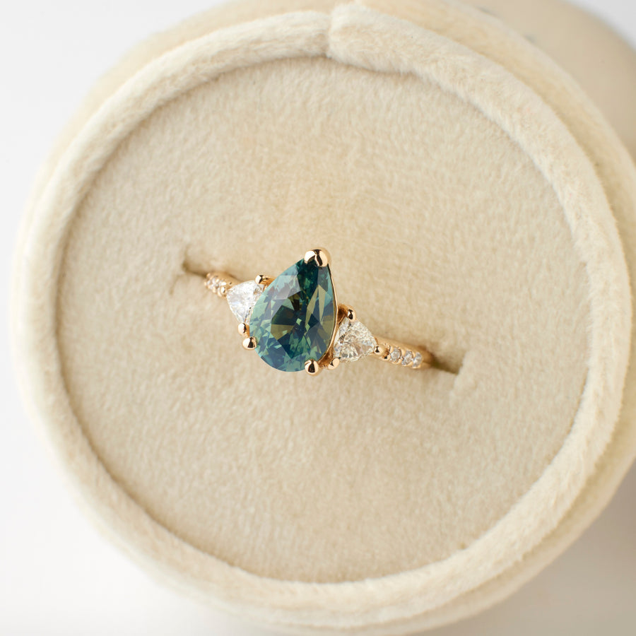 Portia Ring - 2.31 Carat Blue-Green-Yellow Pear Sapphire
