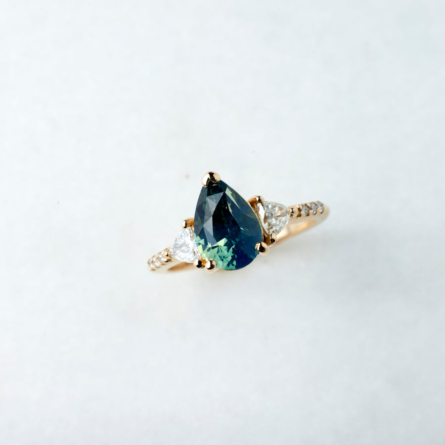 Portia Ring - 2.31 Carat Blue-Green-Yellow Pear Sapphire