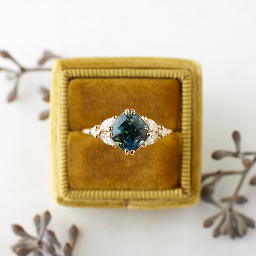 Goldie Ring - 2.63 Carat Teal Parti Cushion Sapphire