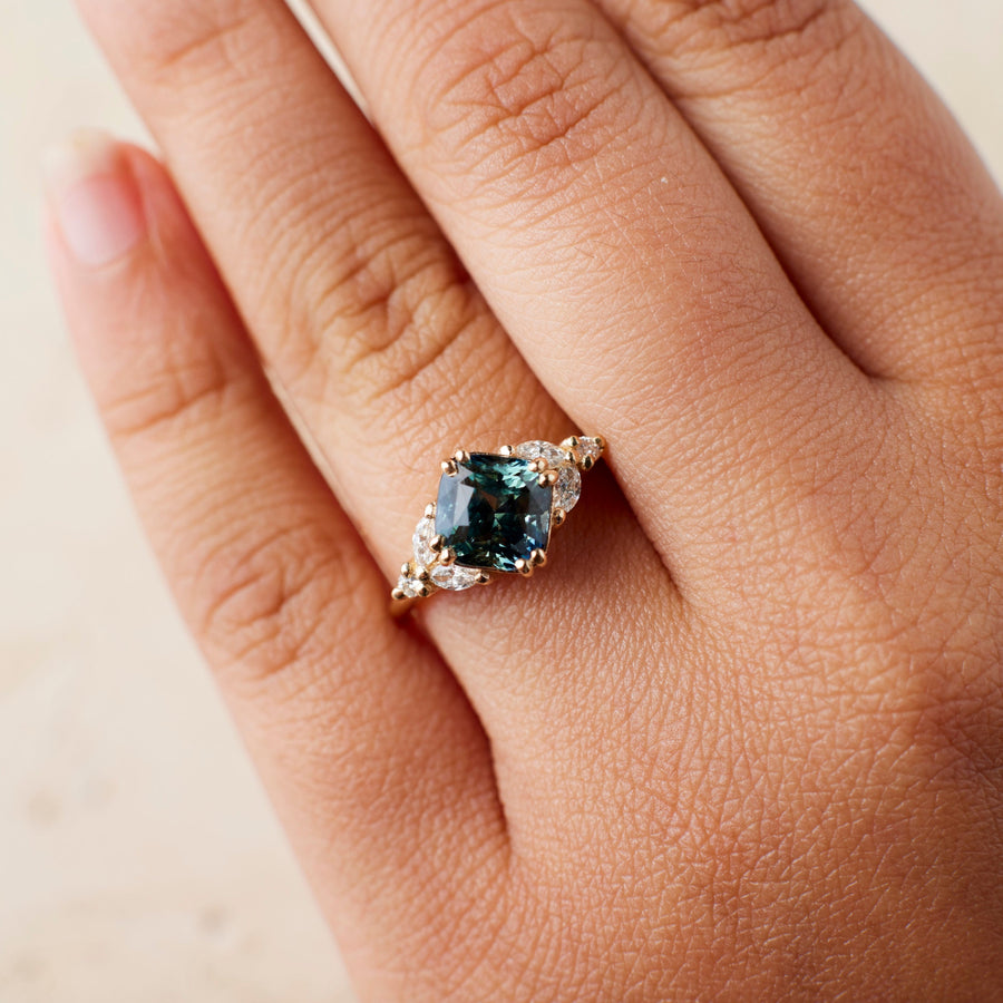 Goldie Ring - 2.63 Carat Teal Parti Cushion Sapphire