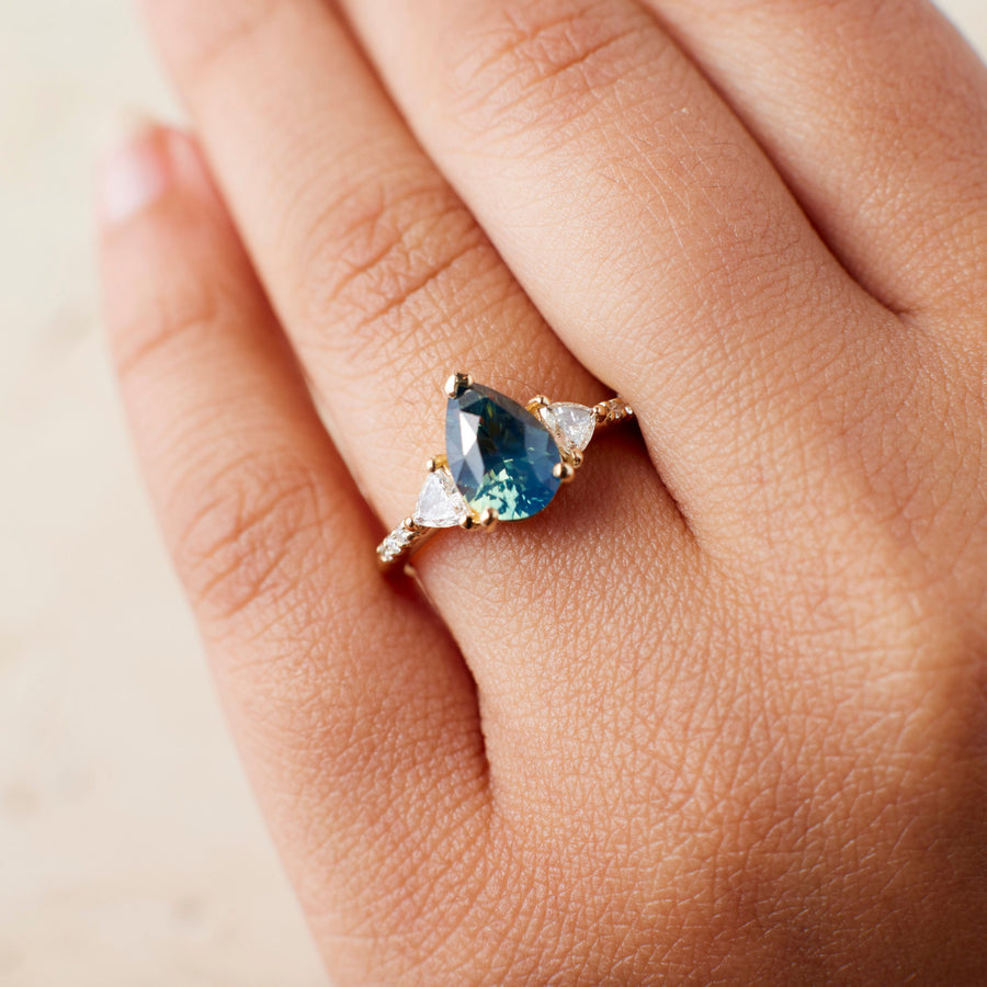 Portia Ring - 2.31 Carat Blue-Green-Yellow Pear Sapphire