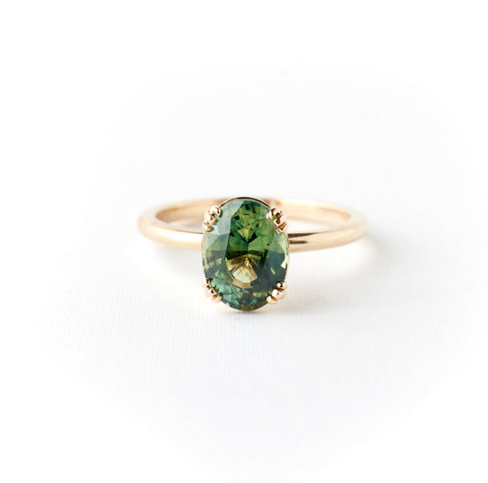 Kennedy Ring - 2.32 Carat Green Teal Oval Sapphire