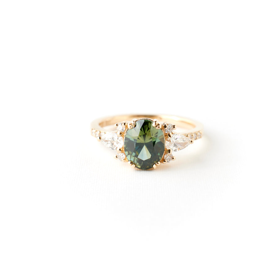 Rosalind Ring - 2.19 Carat Blue-Green-Yellow Parti Oval Sapphire
