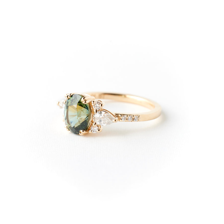Rosalind Ring - 2.19 Carat Blue-Green-Yellow Parti Oval Sapphire