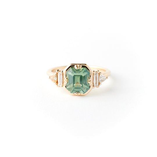 Emery Ring - 2.22 Carat Light Yellow Green Emerald Cut Sapphire