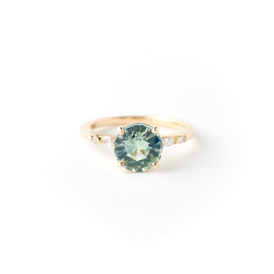 Nova Ring - 2.12 Carat Light Blue-Green Round Sapphire