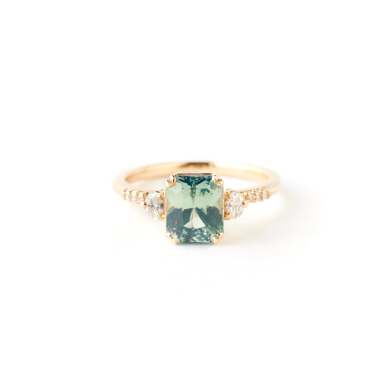 Laurel Ring - 2.03 Carat Blue Green Radiant Scissor Cut Sapphire