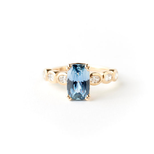 Elsie Ring - 2.02 Carat Pale Blue Elongated Cushion Sapphire