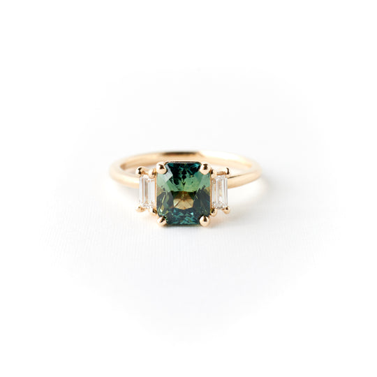 Jacey Ring - 2.12 Carat Blue-Green Octagonal Radiant Sapphire