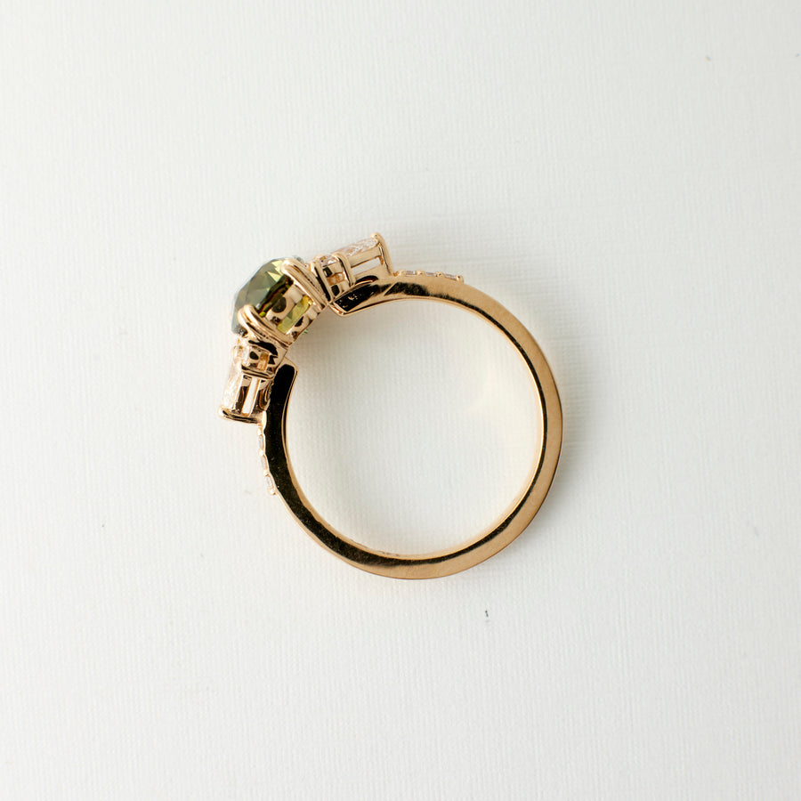 Rosalind Ring - 2.19 Carat Blue-Green-Yellow Parti Oval Sapphire