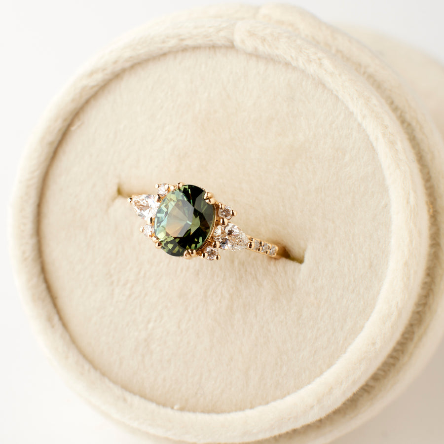 Rosalind Ring - 2.19 Carat Blue-Green-Yellow Parti Oval Sapphire