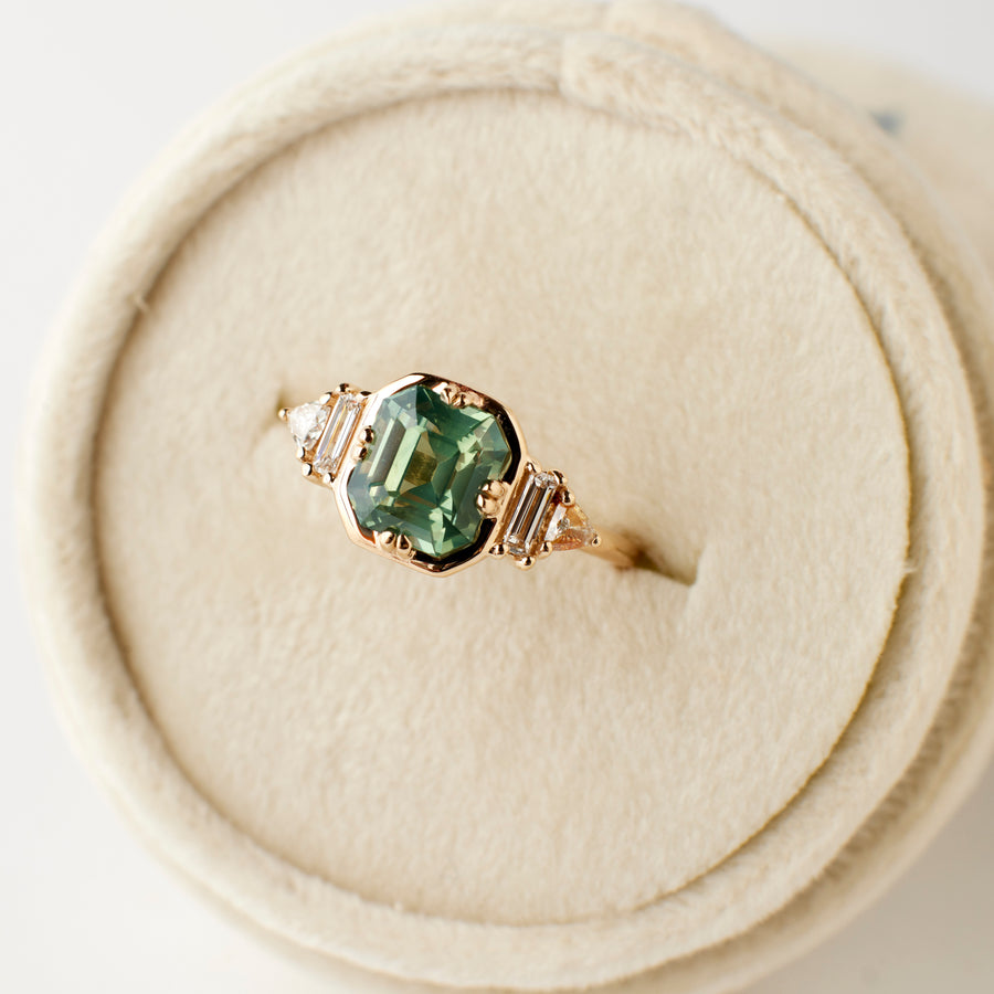 Emery Ring - 2.22 Carat Light Yellow Green Emerald Cut Sapphire