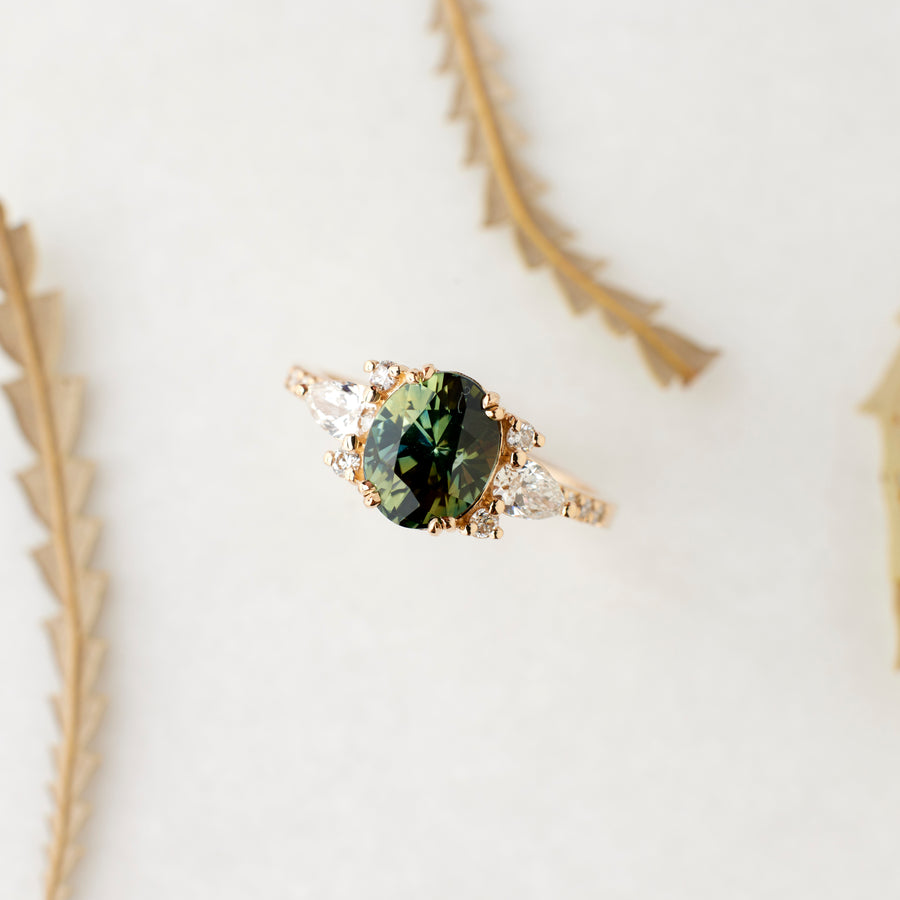 Rosalind Ring - 2.19 Carat Blue-Green-Yellow Parti Oval Sapphire