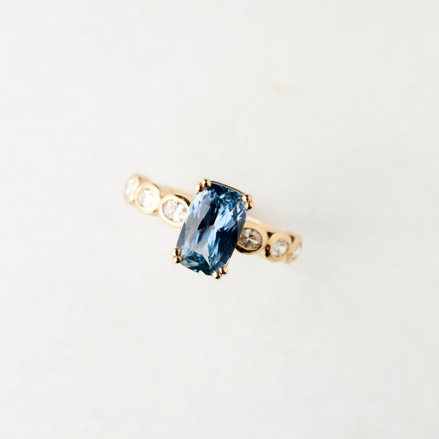Elsie Ring - 2.02 Carat Pale Blue Elongated Cushion Sapphire