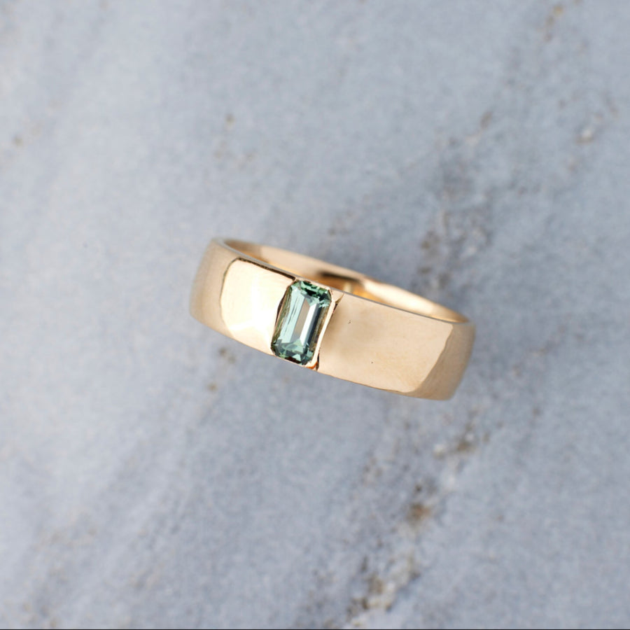 Larkin Band - .43 Carat Teal Emerald Cut Sapphire