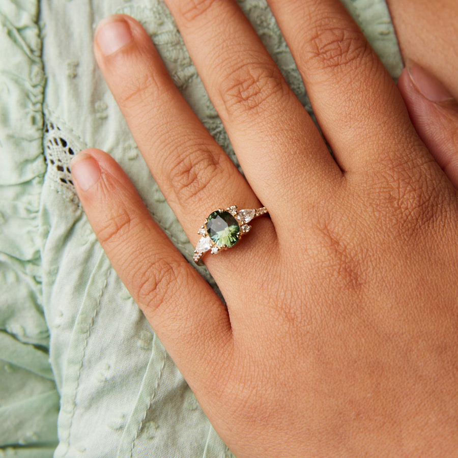 Rosalind Ring - 2.19 Carat Blue-Green-Yellow Parti Oval Sapphire