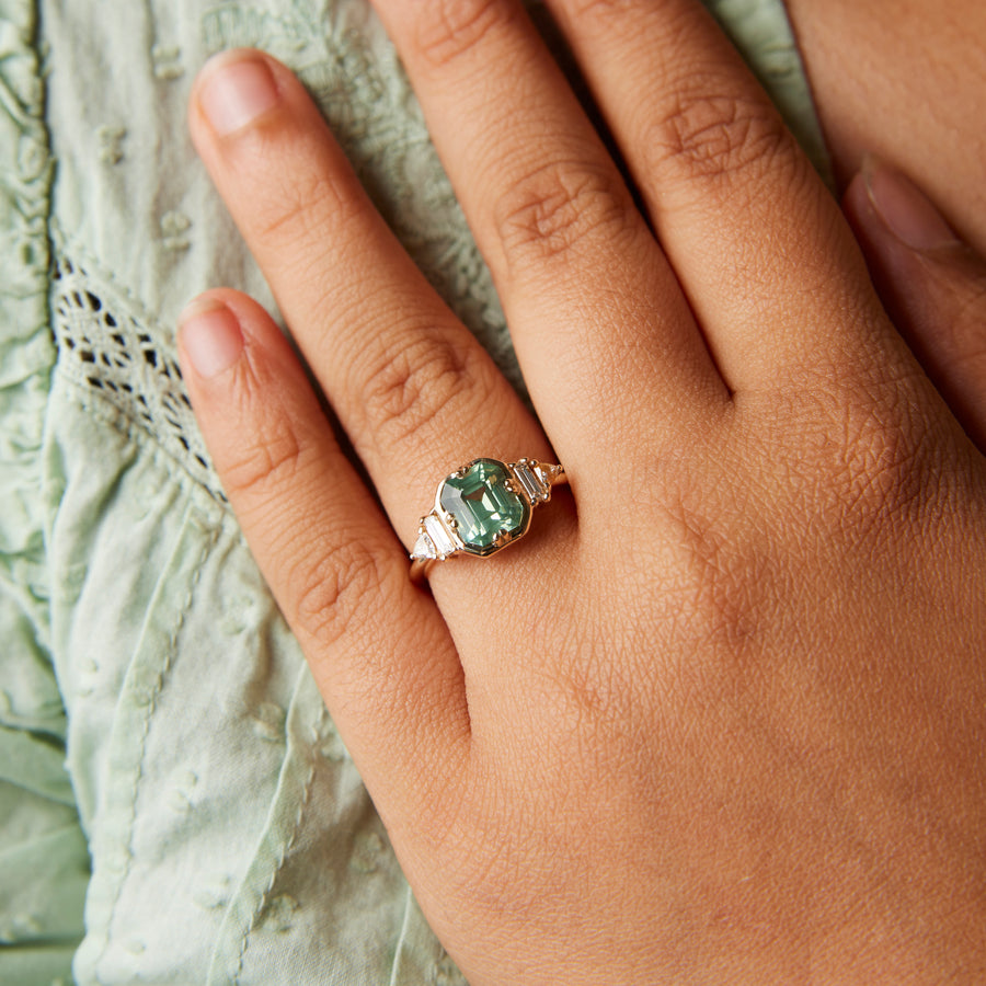 Emery Ring - 2.22 Carat Light Yellow Green Emerald Cut Sapphire