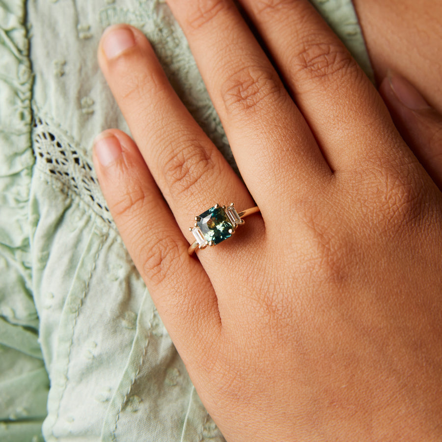Jacey Ring - 2.12 Carat Blue-Green Octagonal Radiant Sapphire