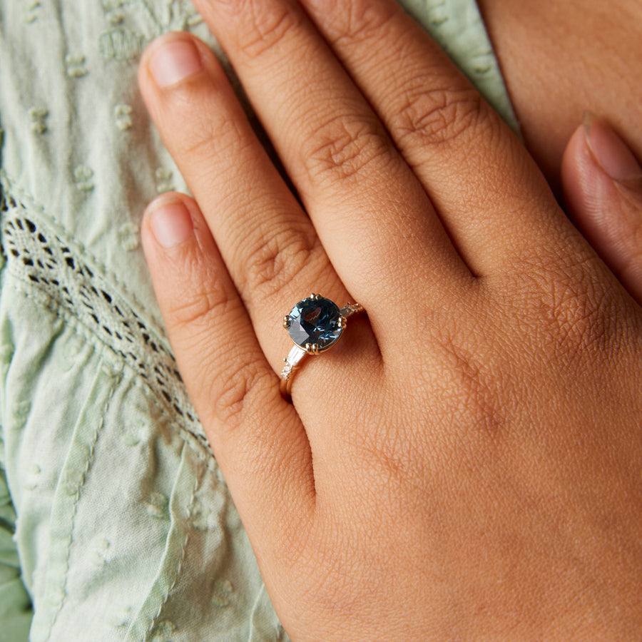 Sylvie Ring - 3.03 Carat Blue Round Brilliant Sapphire