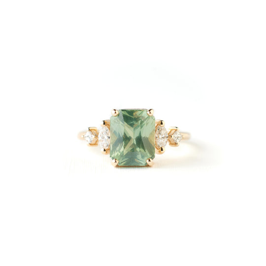 Julia Ring - 3.54 Carat Minty Green Radiant Sapphire