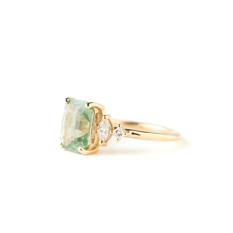 Julia Ring - 3.54 Carat Minty Green Radiant Sapphire