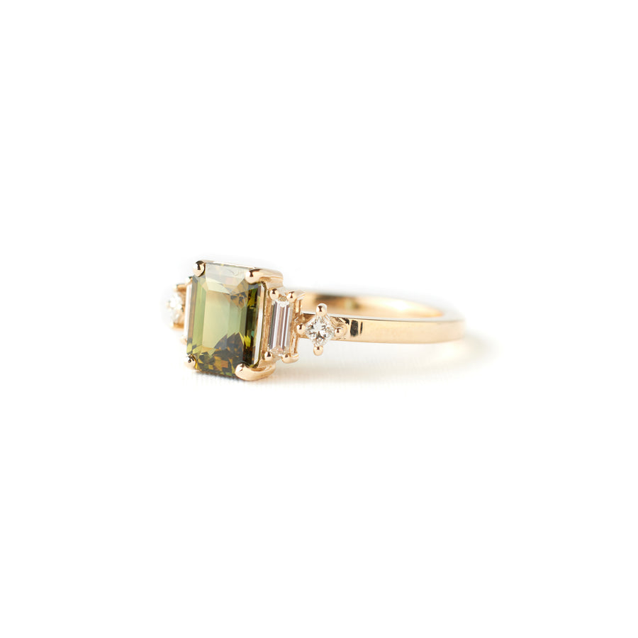 Josie Ring - 1.70 Carat Yellow Green Gold Emerald Cut Sapphire