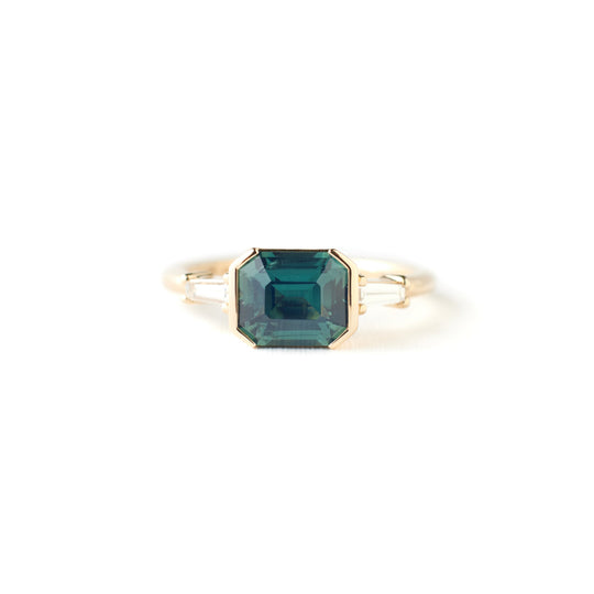 Lina Ring - 1.80 Carat Blue Green Emerald Cut Sapphire