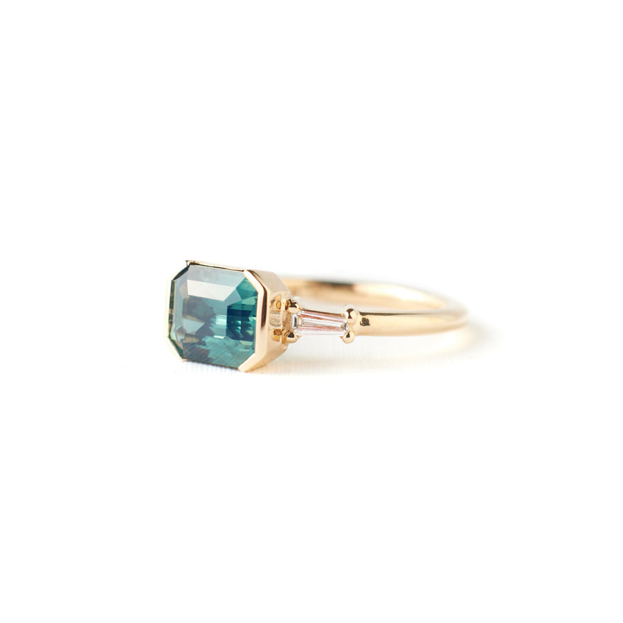 Lina Ring - 1.80 Carat Blue Green Emerald Cut Sapphire