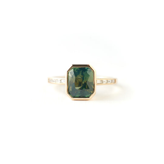 Presley Ring - 2.57 Carat Teal Blue Green Opaly Radiant Sapphire