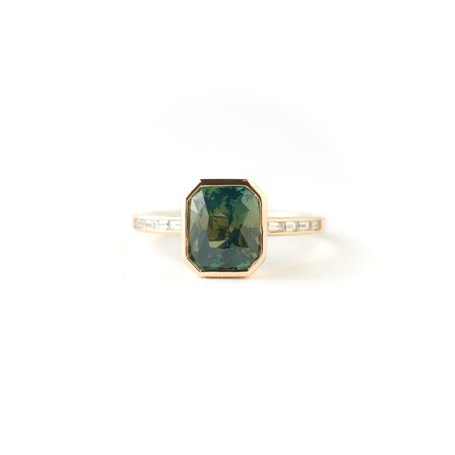 Presley Ring - 2.57 Carat Teal Blue Green Opaly Radiant Sapphire
