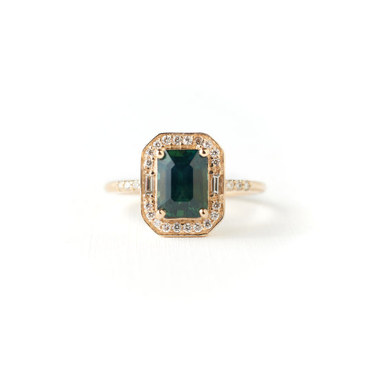 Athena Ring - 2.0 Carat Green Teal Emerald Cut Sapphire