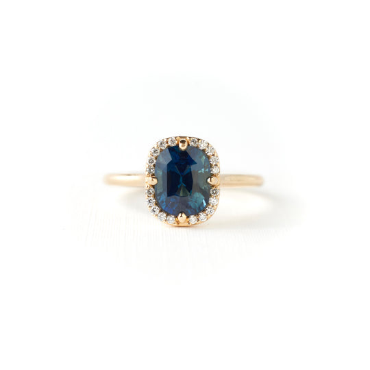Elizabeth Ring - 2.02 Carat Deep Blue Cushion Cut Sapphire
