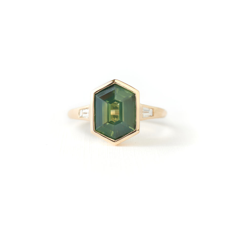 Cora Ring - 3.03 Carat Green Teal  Hexagon Sapphire