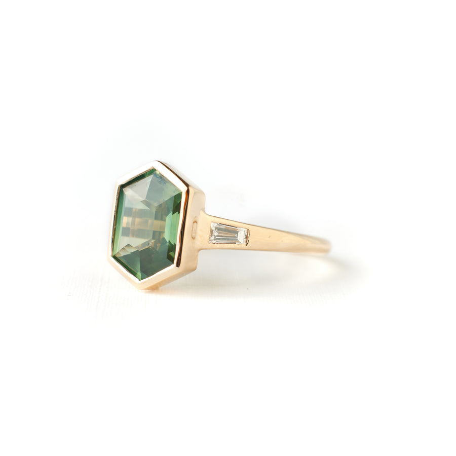 Cora Ring - 3.03 Carat Green Teal  Hexagon Sapphire