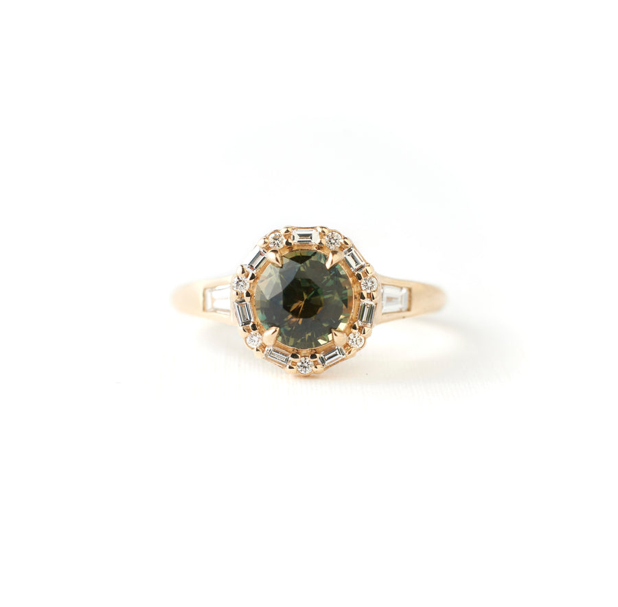 Vera Ring - 1.69 Carat Amber-Green-Yellow Parti Round Sapphire