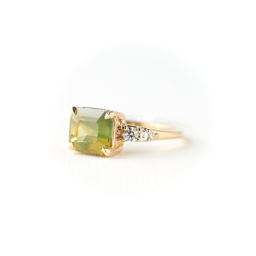 Siena Ring - 3.01 Carat Chartreuse Bi-Colored Emerald Cut Sapphire